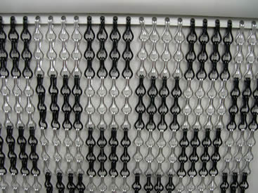Several lines of aluminum chain curtains on the track with black and white colors.