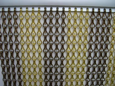 Coffee and golden color aluminum chain curtains are installed on the track.