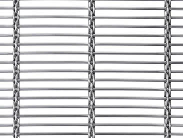 A piece of stainless steel crimped architectural mesh on the white background.