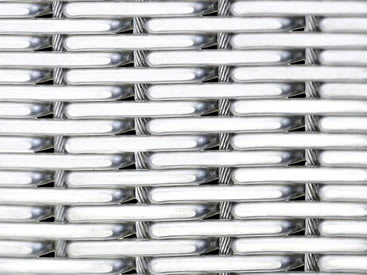A piece of cable metal mesh with flat top crimped round wire and single row cable steel wire.