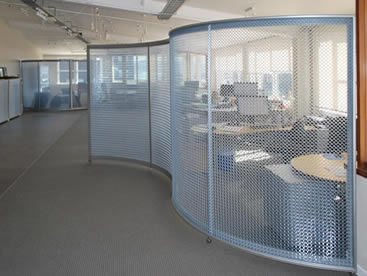Metal ring mesh is installed on the frame to divide the office area.